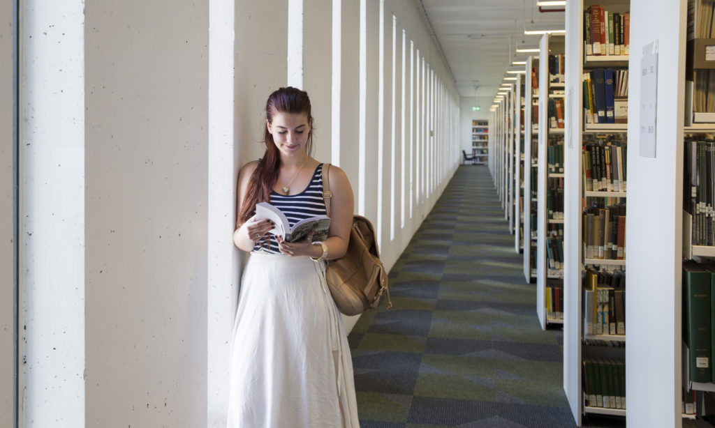 Law student in library